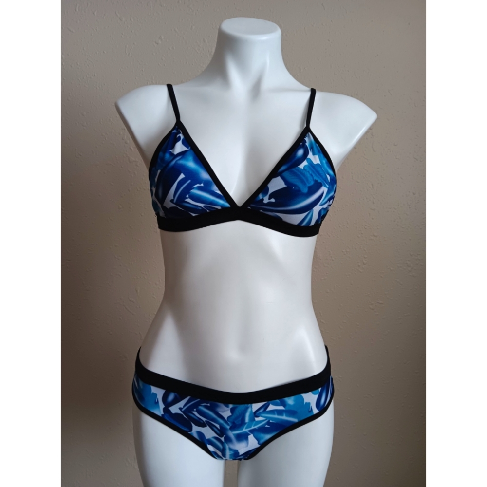 Zaful Two Piece Bikini Blue Tropical Palm Leaf